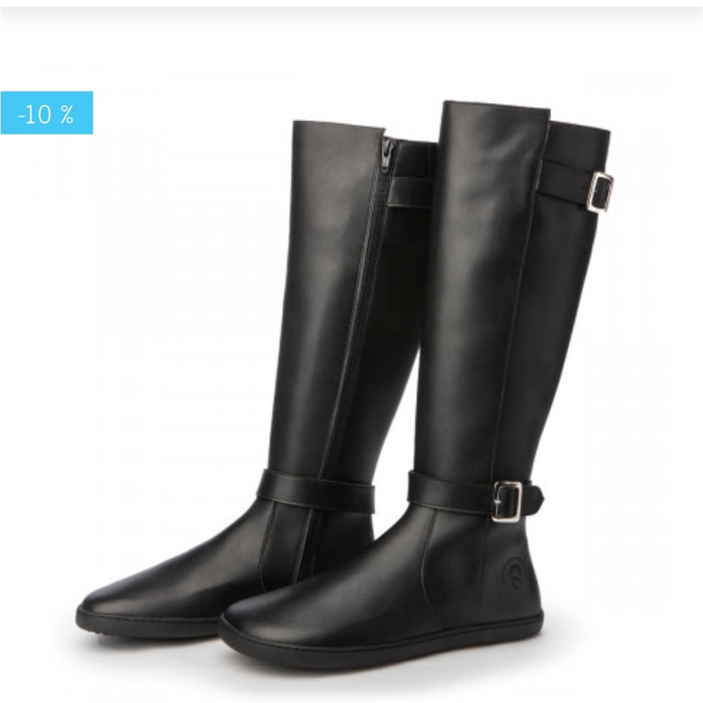 Shapen Glam Black Leather Riding Boot Barefoot 40